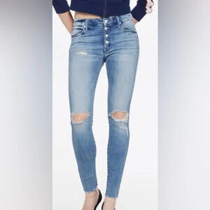 MOTHER Denim The Pixie Fray Losing Control Skinny Blue Size 28